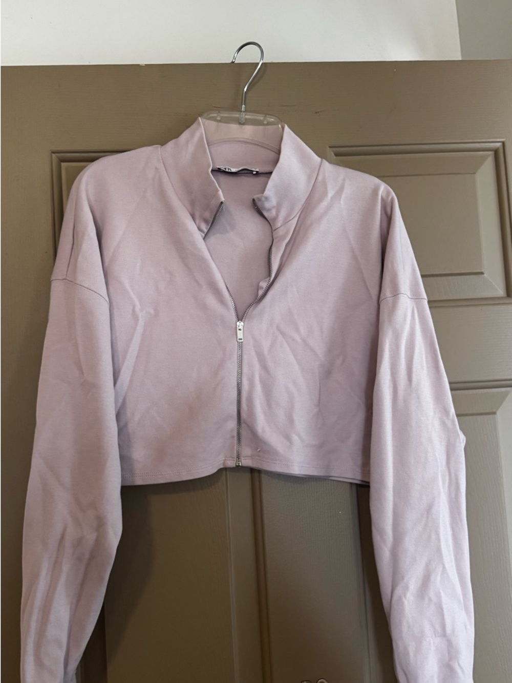 Zara Light Mauve Cropped Zip Jacket